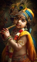 Joyful devotion: happy krishna janmashtami, arrival of lord krishna with traditional rituals, festive decorations, heartfelt bhajans, unity of devotees in a joyous spiritual gathering.