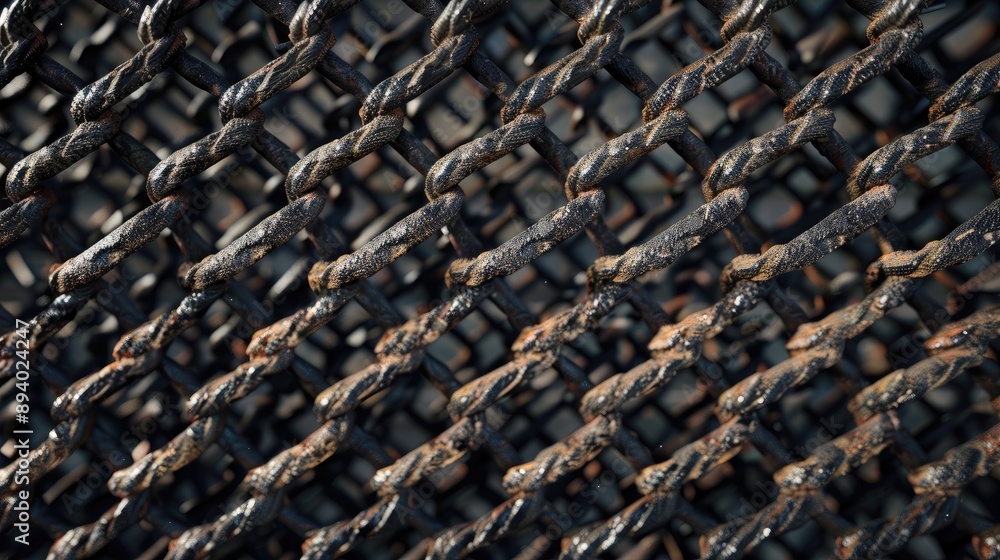 Poster close up of chainlink fence stack with twisted metal wire grid