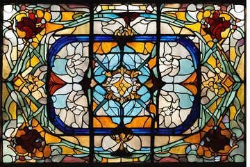 Stained Glass Window with Multicolored Design