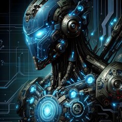 Sophisticated Humanoid Robot Head and Torso - Futuristic AI Artwork