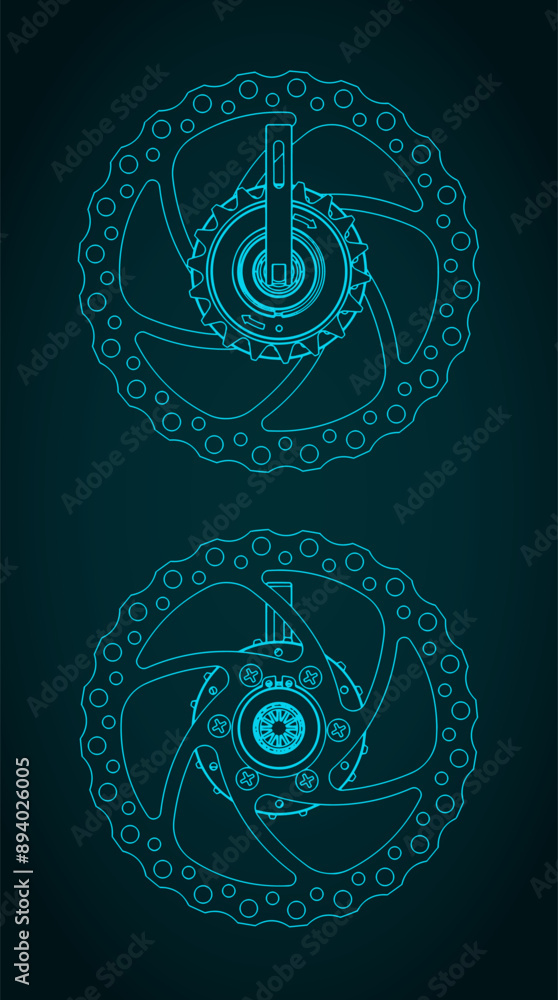 Wall mural Bicycle rear hub technical drawings