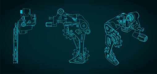Bicycle rear derailleur technical drawings