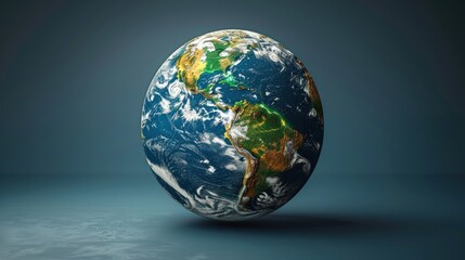 Fototapeta premium 3d cartoon planet earth floating on blue background, simple design, minimalistic.