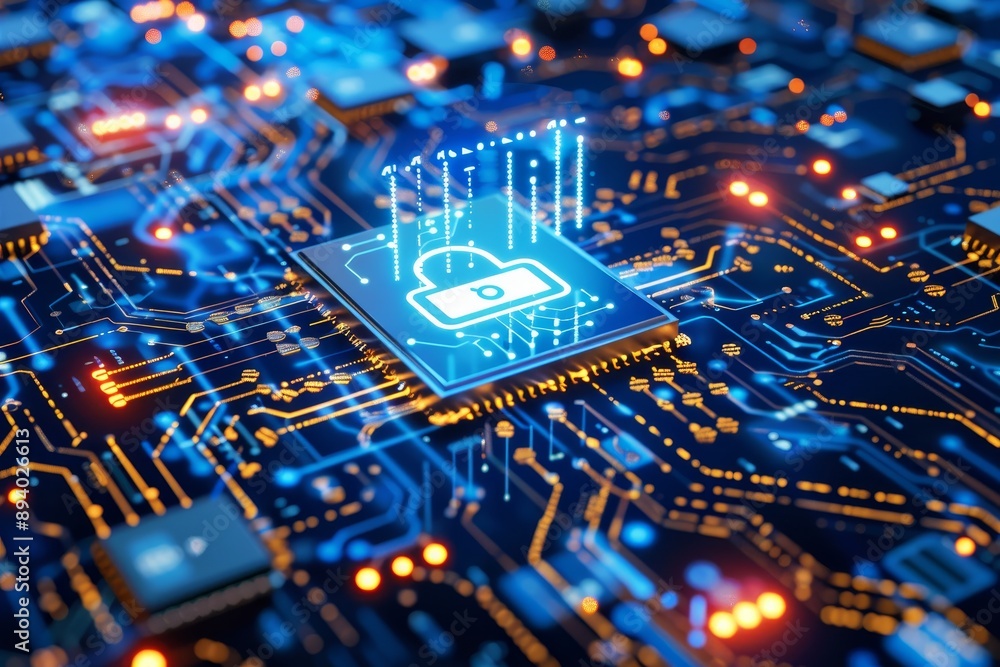 Poster a cybersecurity concept illustrating the protection of sensitive business data using advanced techno