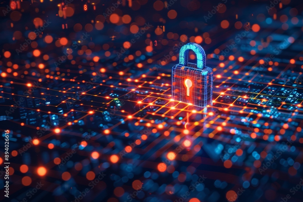 Poster a cybersecurity concept illustrating the protection of sensitive business data using advanced techno