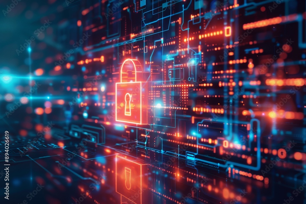 Poster a cybersecurity concept illustrating the protection of sensitive business data using advanced techno