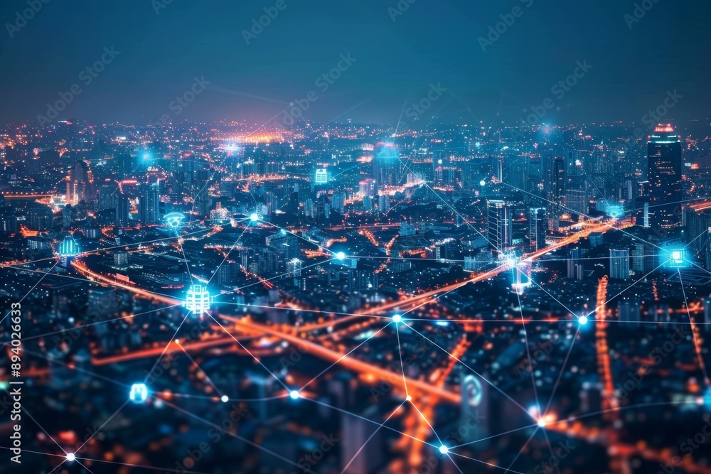 Poster an iot (internet of things) ecosystem illustrating connected devices optimizing business processes