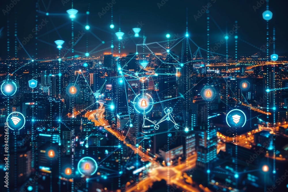 Poster an iot (internet of things) ecosystem illustrating connected devices optimizing business processes
