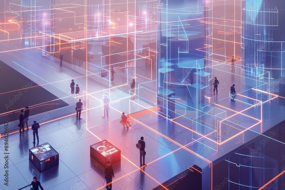 Poster a digital twin concept showing the virtual representation of physical assets for business monitoring