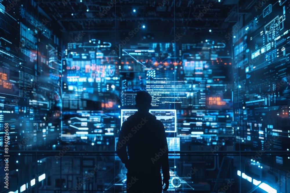 Poster a digital twin concept showing the virtual representation of physical assets for business monitoring