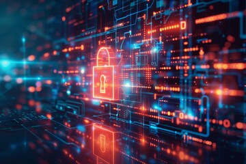 Obraz premium A cybersecurity concept illustrating the protection of sensitive business data using advanced technology