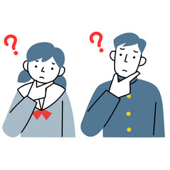 疑問を持つ女子学生と男子学生の上半身セット