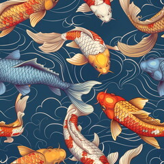 seamless pattern Koi Fish, vector illustration