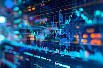 Obraz premium A computer screen displaying financial charts and graphs, symbolizing data analysis and finance