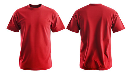 Red T-Shirt Front and Back Mockup on Transparent Background PNG - Shirt Clothing Fashion Blank Template Design Clothes Cotton Clothes Plain Textile Wear Top Tee
