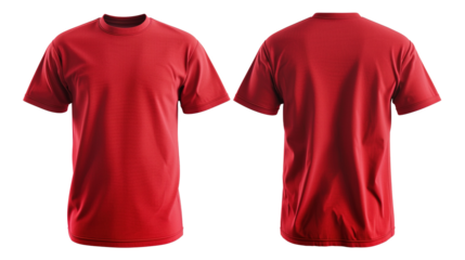 Red T-Shirt Front and Back Mockup on Transparent Background PNG - Shirt Clothing Fashion Blank Template Design Clothes Cotton Clothes Plain Textile Wear Top Tee
