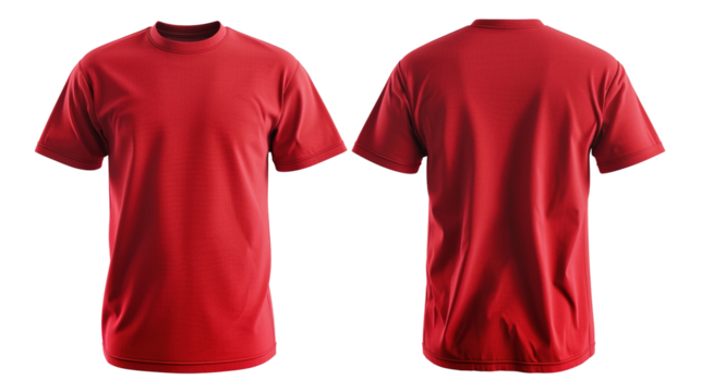 Red T-Shirt Front and Back Mockup on Transparent Background PNG - Shirt Clothing Fashion Blank Template Design Clothes Cotton Clothes Plain Textile Wear Top Tee
