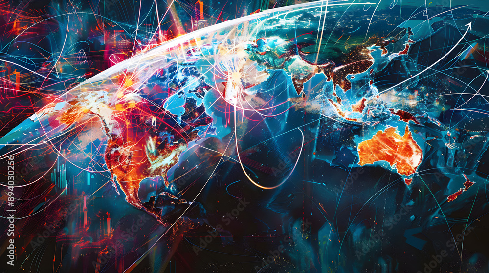 Wall mural a colorful image of the world with a blue planet in the center. the continents are shown in differen