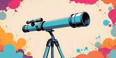 Telescope concept, copy space, soft background, illustration
