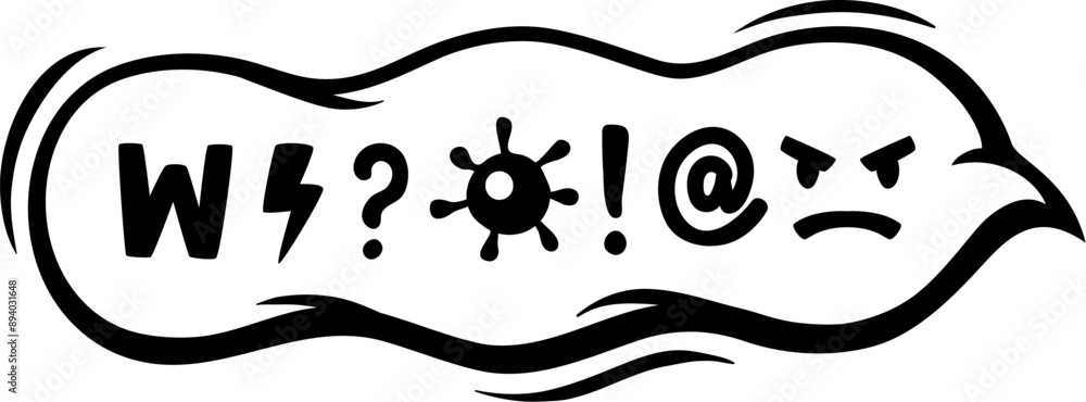 Poster swear speech bubble in cartoon comic doodle for aggressive expletive curse, vector hate angry talk. 