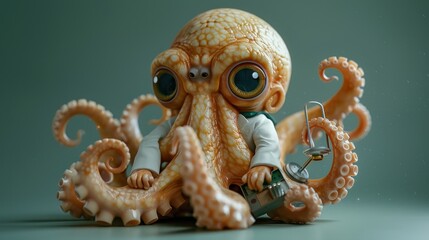 Obraz premium Playful octopus character with big eyes and cute glasses, perfect for fun and whimsical projects.