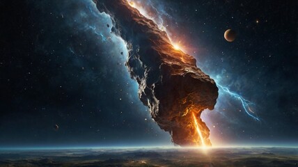 Crash meteor or asteroid on a field if a planet