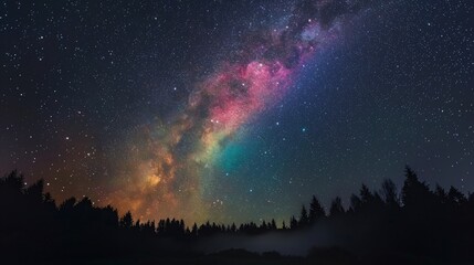 Fototapeta premium Milky Way Galaxy over Forest Silhouette.