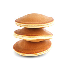Delicious pancakes on white background