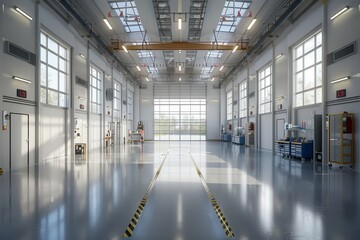 Modern Industrial Workspace with Safety Measures, Bright and Clean - 3D Model