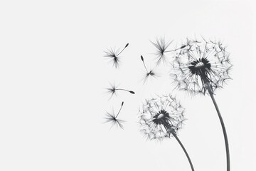 Ethereal depiction of dandelion seeds floating in soft, neutral tones