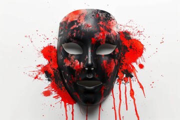 Mysterious silhouette of a mask with blood stains, captivating and haunting.