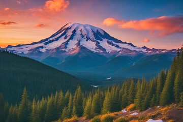 mount rainier at sunset 