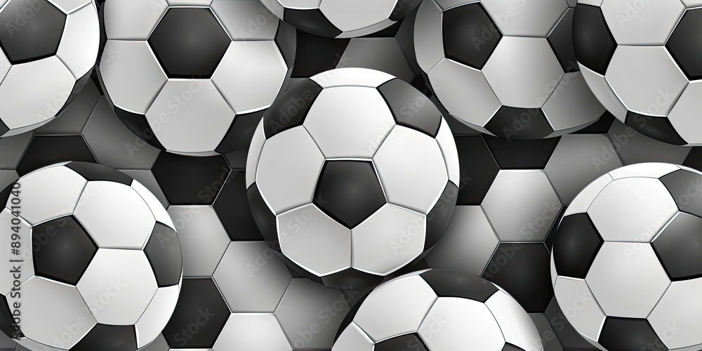 Wall mural Close up of soccer balls in a pattern.