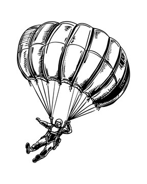 recommend clip art: man parachute engraving black and white outline