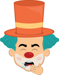 vector illustration face character clown cartoon coughing with your hand in your mouth