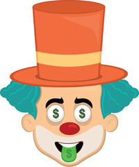 vector illustration face character clown cartoon, with eyes and tongue with the dollar sign