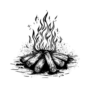 recommend clip art: campfire engraving black and white outline