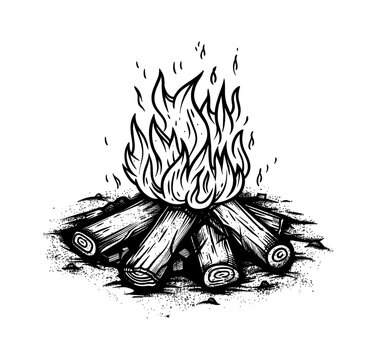 recommend clip art: campfire engraving black and white outline