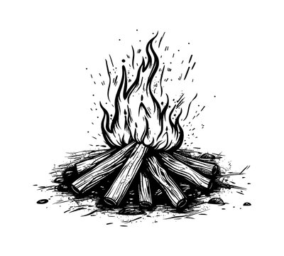 recommend clip art: campfire engraving black and white outline