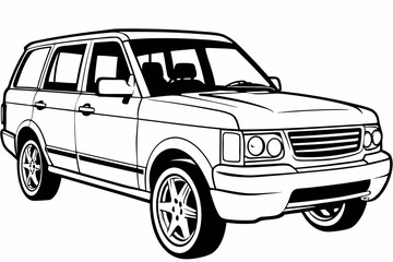 Range Rover Car Vector Illustration White Background, Cartoon, Clipart, Line Art Design, Range Rover car vector illustration with a white background in cartoon, clipart, and line art style.