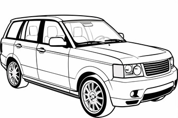 Range Rover Car Vector Illustration White Background, Cartoon, Clipart, Line Art Design, Range Rover car vector illustration with a white background in cartoon, clipart, and line art style.