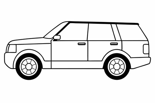 Range Rover Car Vector Illustration White Background, Cartoon, Clipart, Line Art Design, Range Rover car vector illustration with a white background in cartoon, clipart, and line art style.