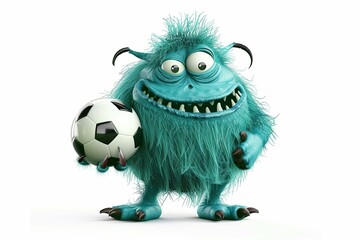 Naklejka premium Monster holding soccer ball