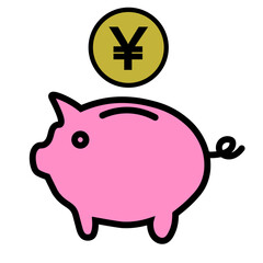 豚の貯金箱と日本円のイラスト