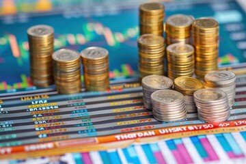 coins are placed on a financial chart background, illustrating the concept of financial growth and investment success. The image represents the importance of strategic financial planning.