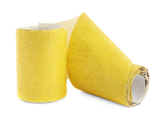 Rolled sheet of sandpaper isolated on white