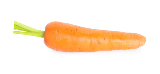 One fresh ripe carrot isolated on white, top view