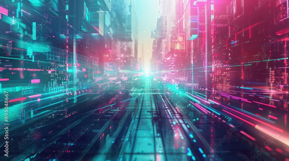 Aufkleber cyberpunk-inspired backdrop material with futuristic technology with a light and line effect