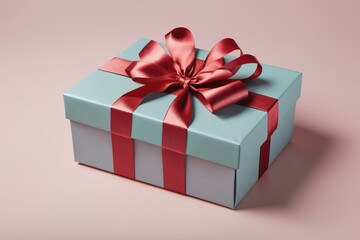 Obraz premium blue gift boxes with red ribbons for holidays and celebrations isolated pink background