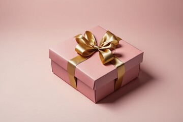 Fototapeta premium brown gift boxes with gold ribbons for holidays and celebrations isolated pink background